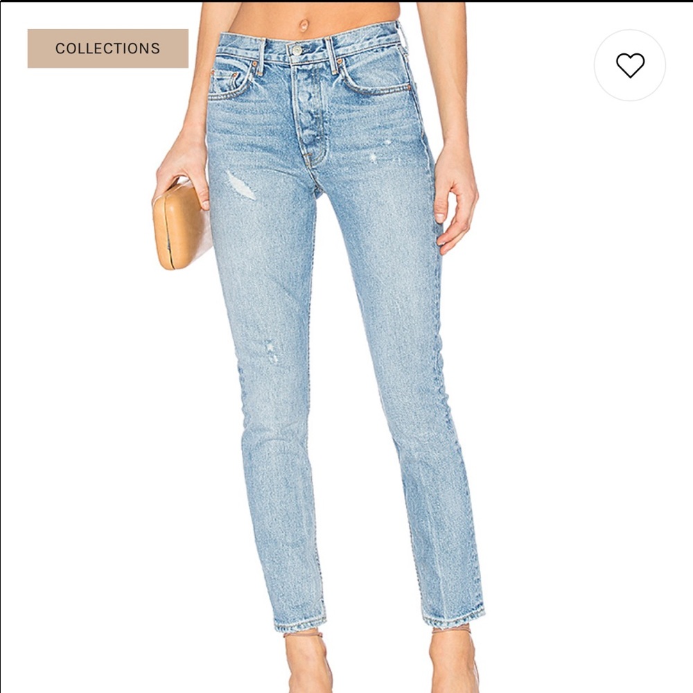 High rise grlfrnd denim straight leg jeans